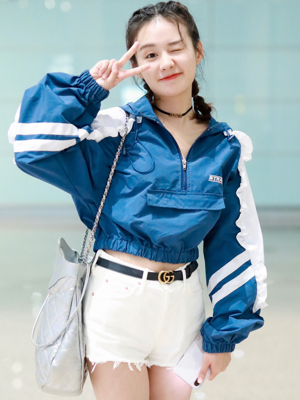 郑合惠子私服穿搭 可爱的双马尾颜末小姐姐 郑合惠子机场私服穿搭look