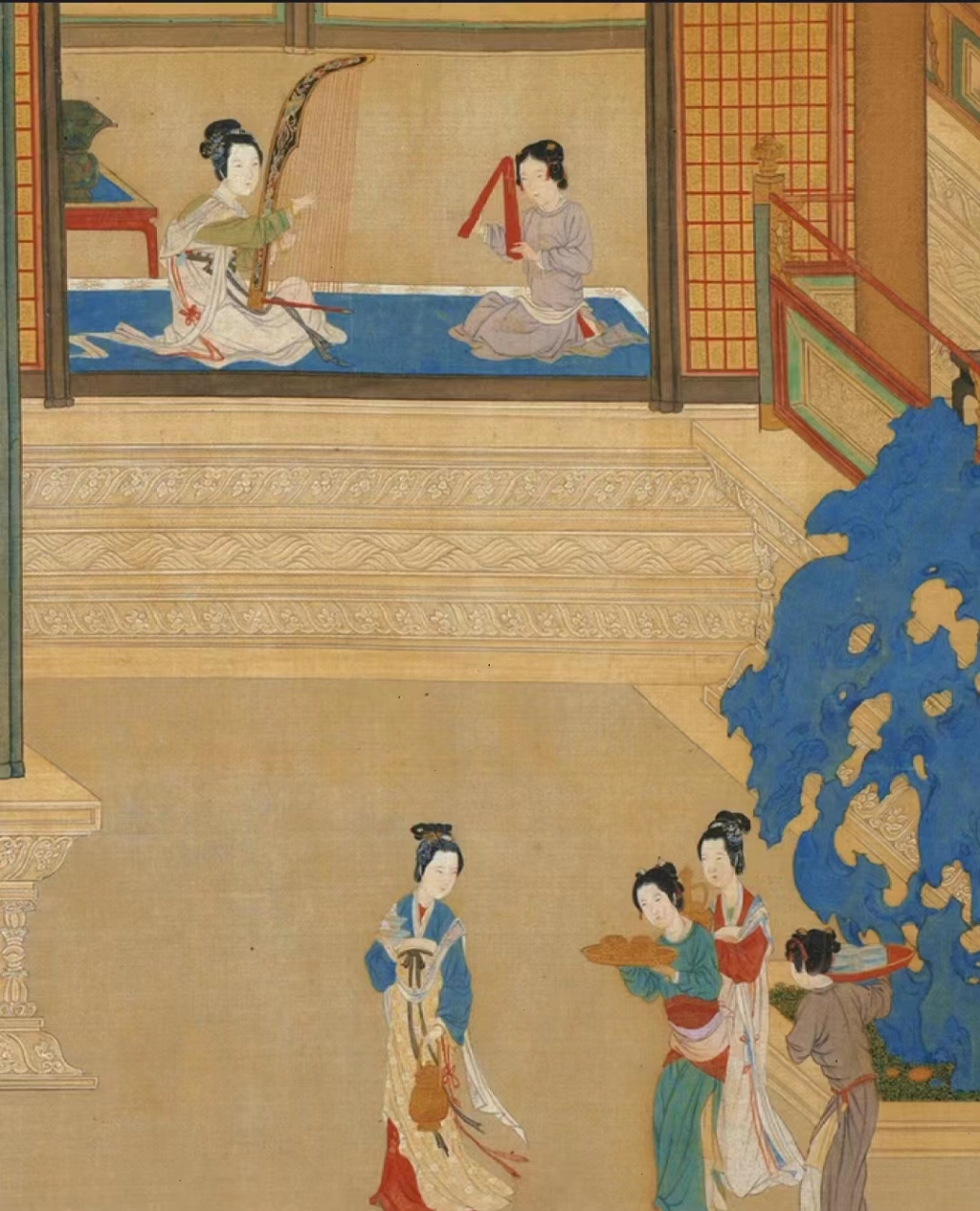 这幅人物长卷图,生动在现了汉代宫女的生活情景,在没有手机的日子里