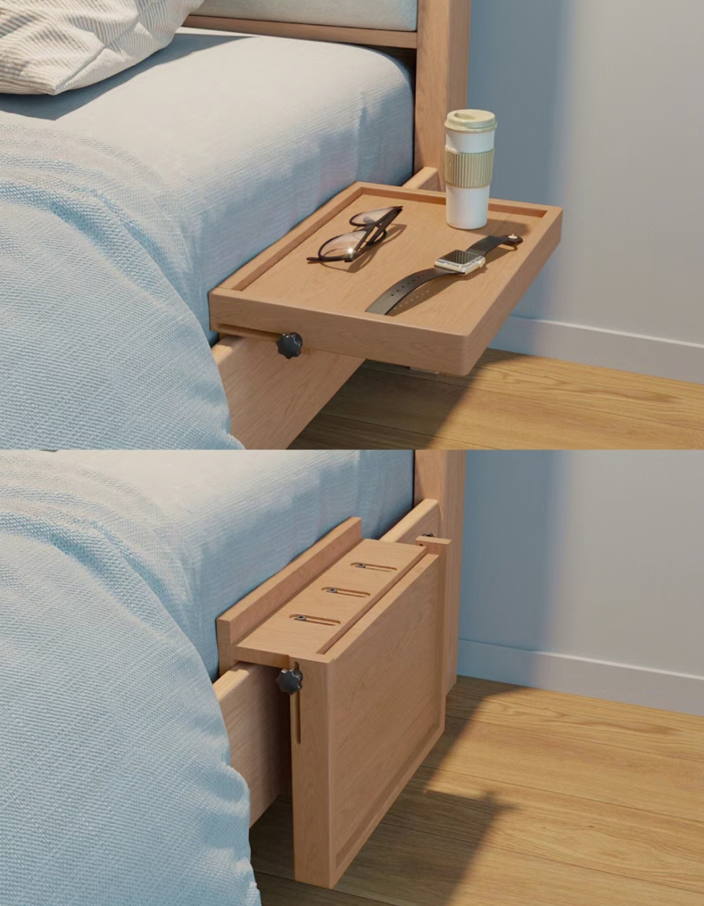 这款可折叠的床边架床头柜简直是小户型和小卧室的福音.