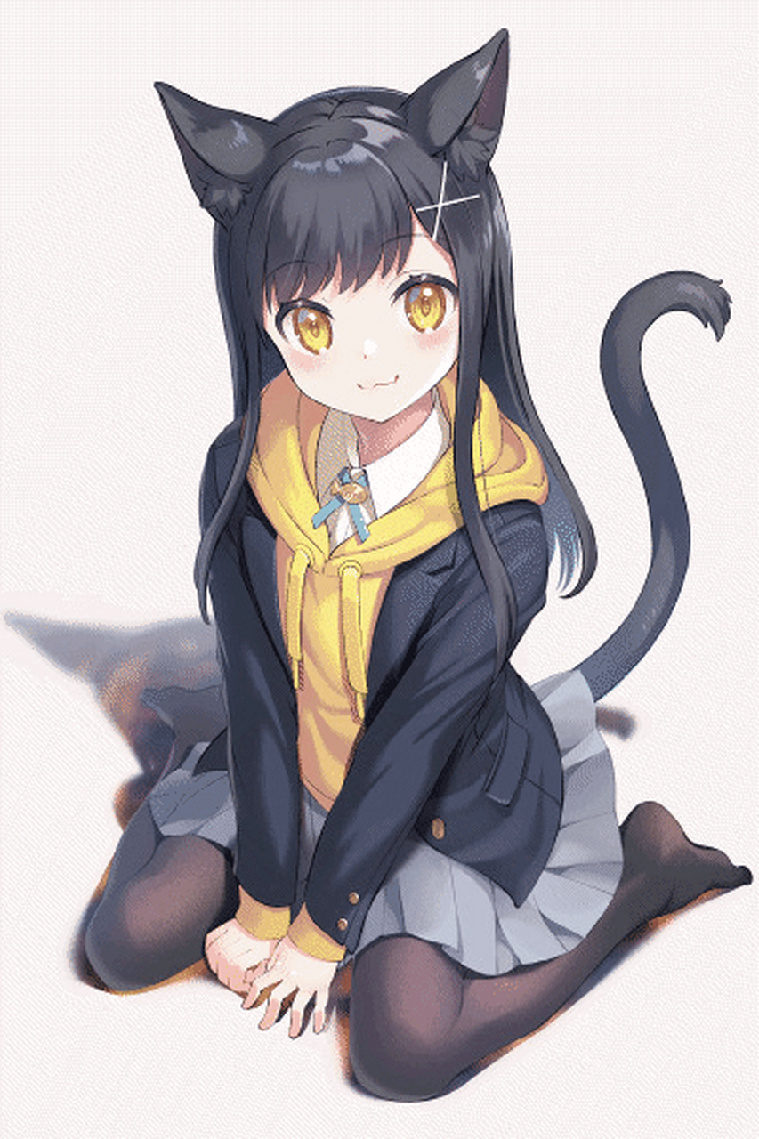 家里的小黑猫变成了猫娘#二次元#  画师:れた