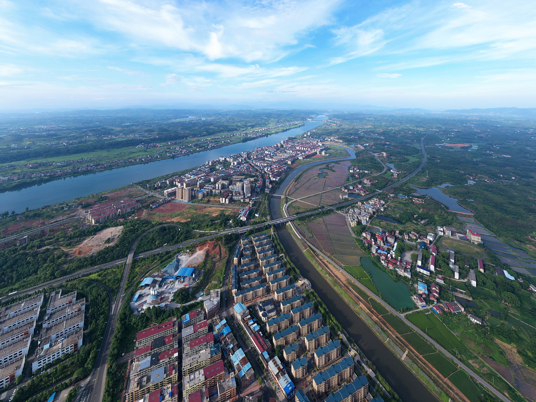 航拍视留下的湖南祁东县归阳镇.