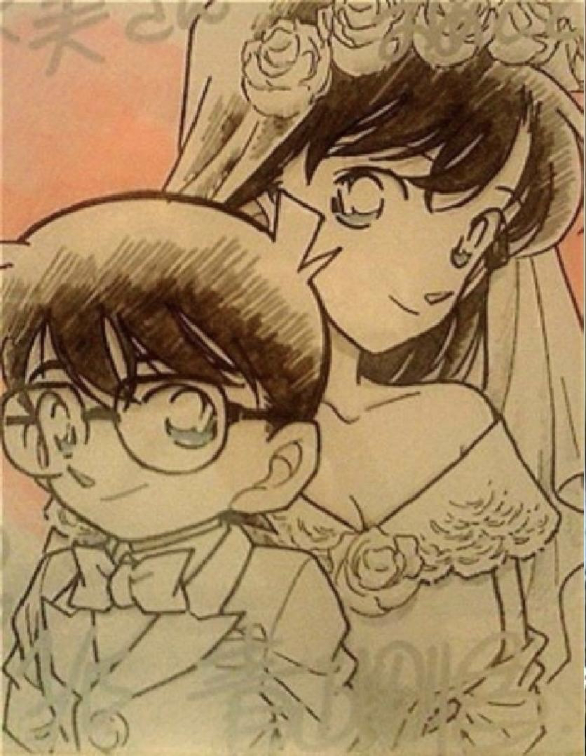 名侦探柯南:青山刚昌最新原画,穿婚纱的新娘小兰,抱新郎柯南