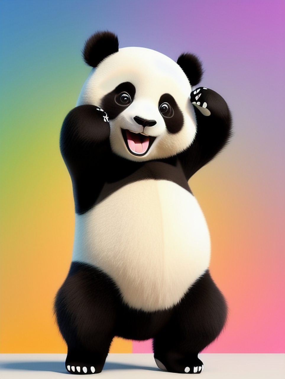 ai绘画皮克斯卡通,超级可爱的熊猫,饱满的身体,闪亮的绒毛,明亮的大