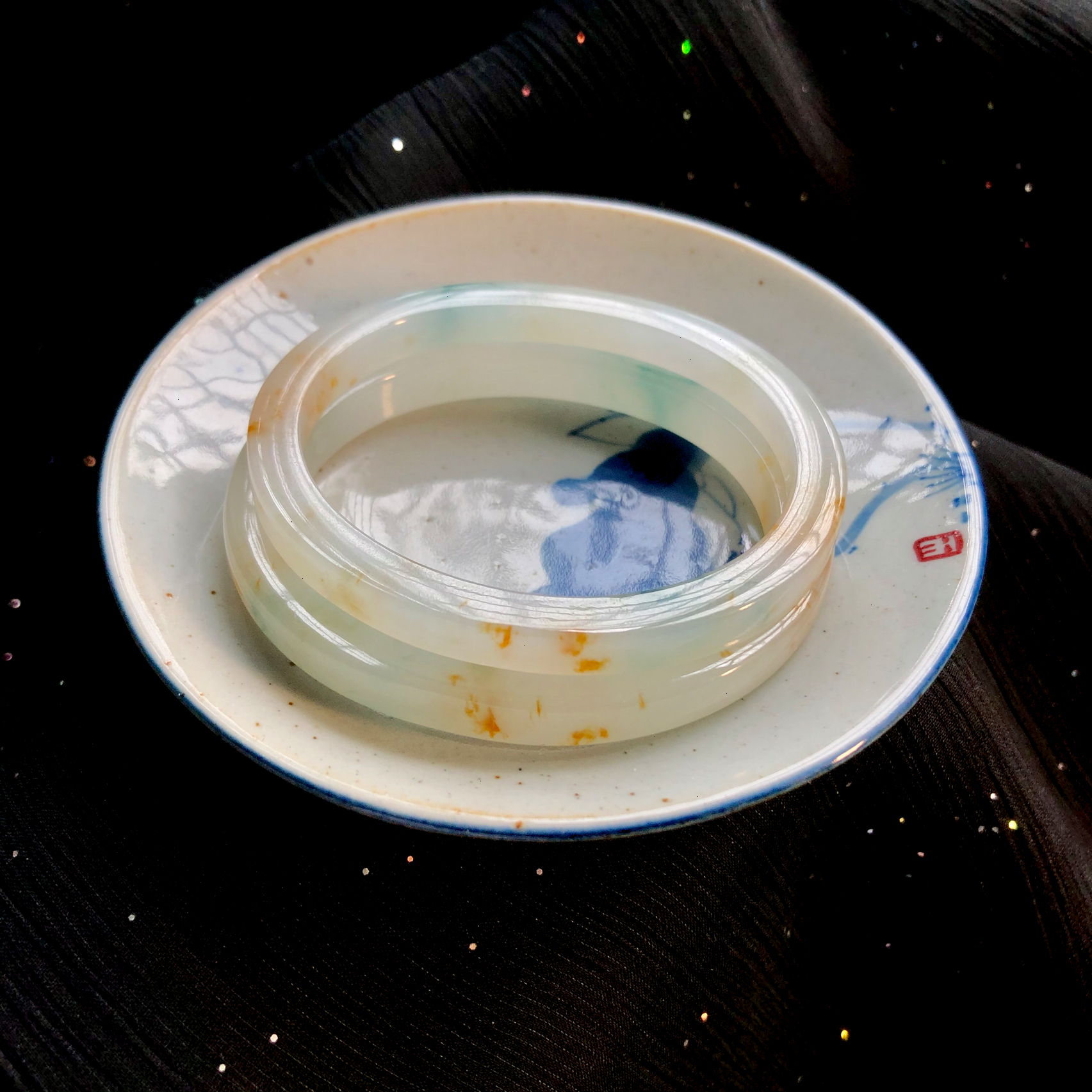 花雨漫天 飘花洒金翡翠手镯这一个块料洒金像碎花一样美态天成