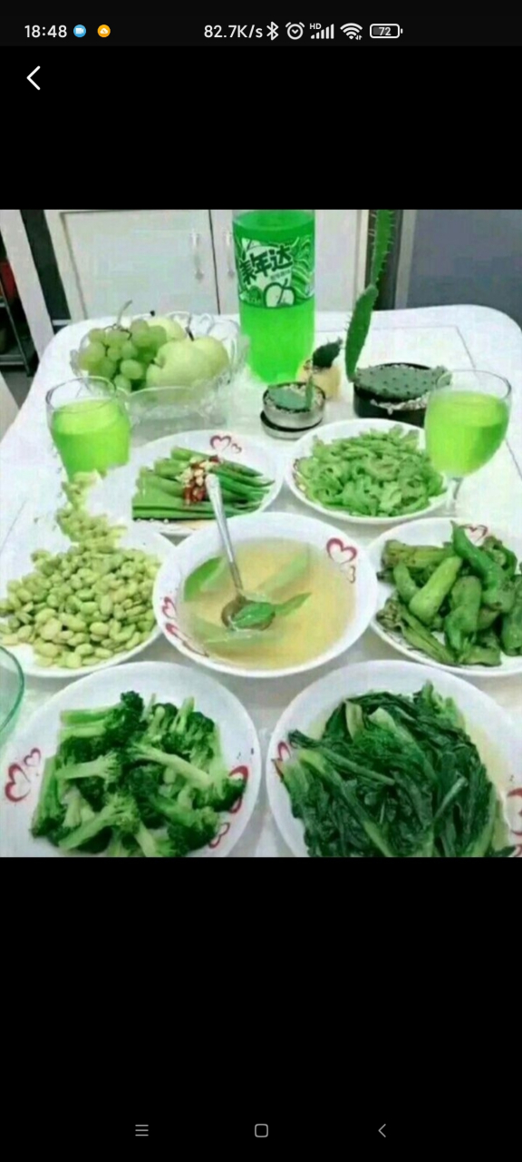 一桌子绿色的菜表情包图片