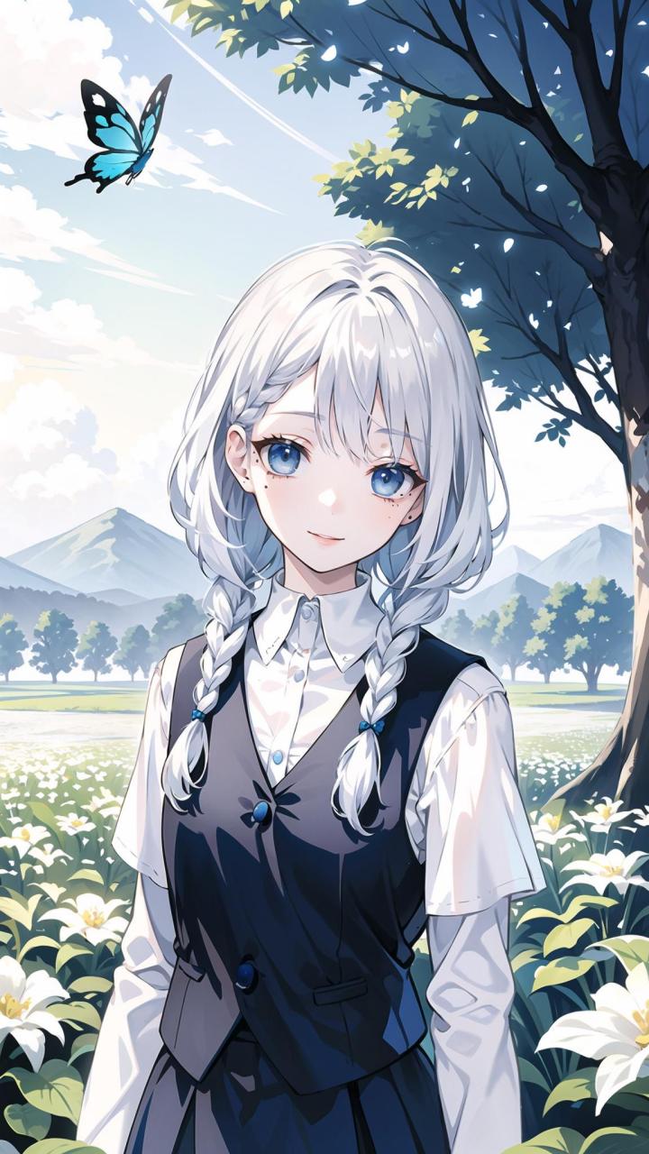 有趣表情:女孩的笑容如春日阳光,照亮了花丛中的每一朵花,每一只蝴蝶.