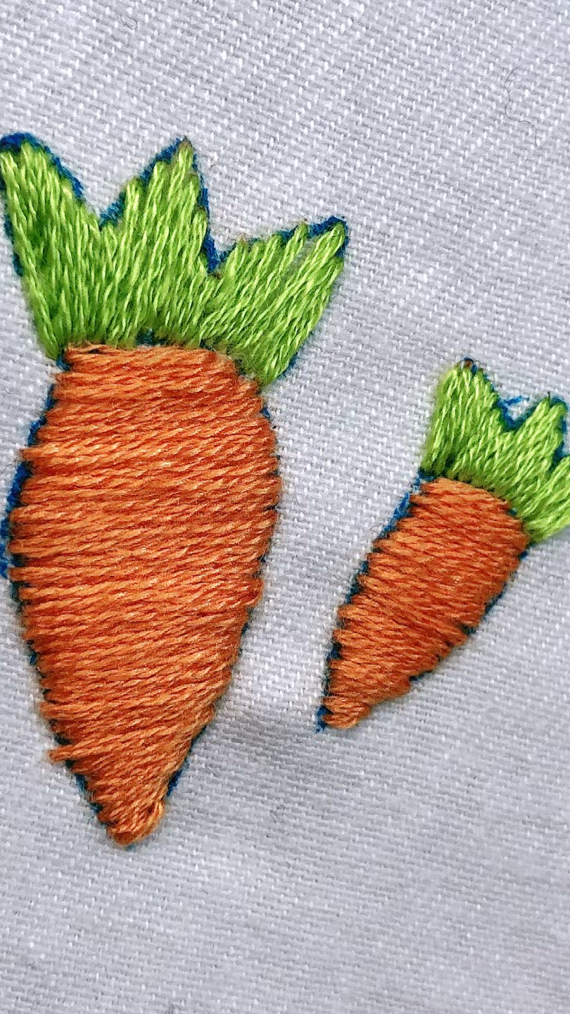 原来绣胡萝卜这么简单,刺绣胡萝卜