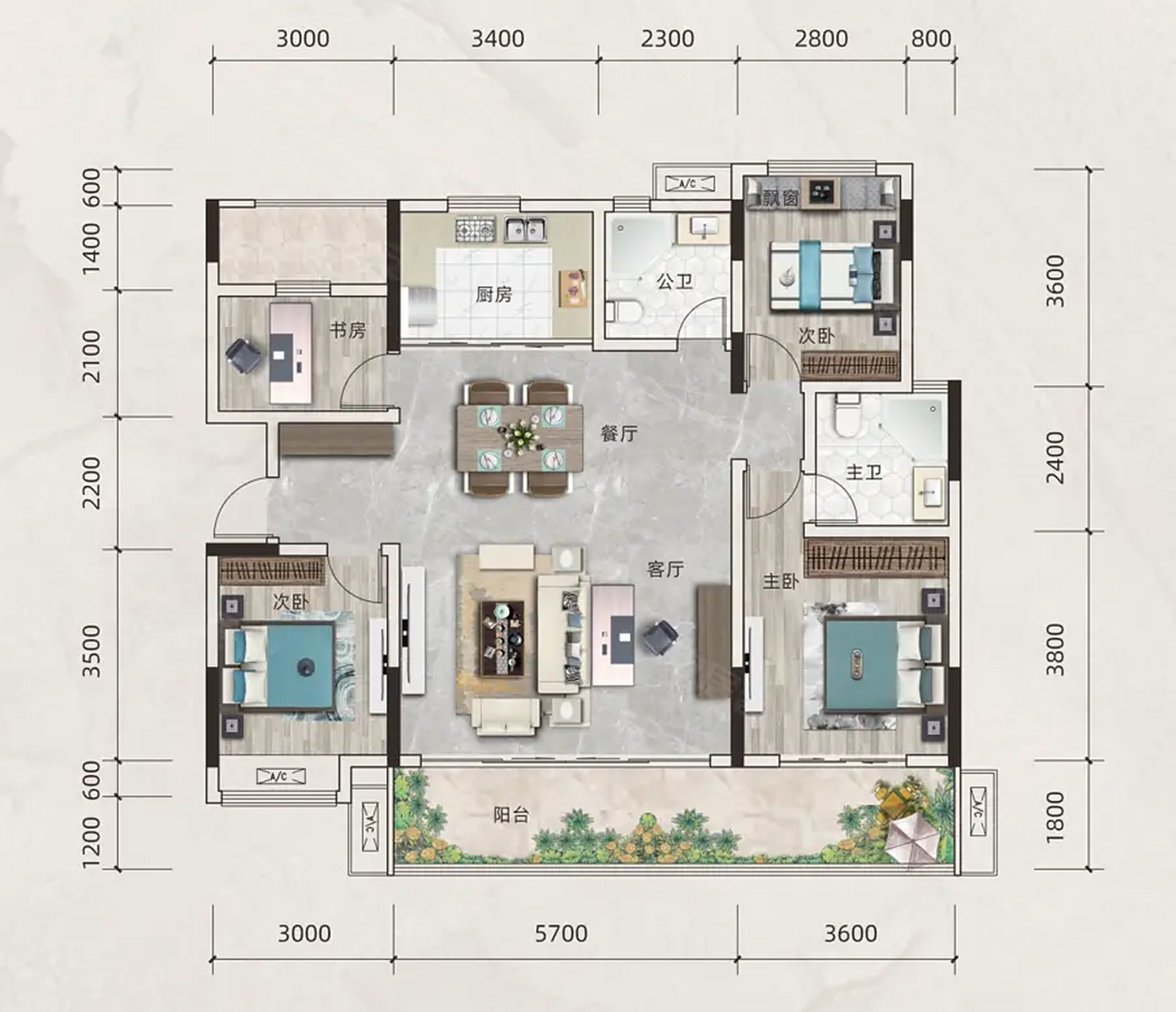 总会有一种比较漂亮的四叶草户型让你心动,这个房子没有浪费的空间