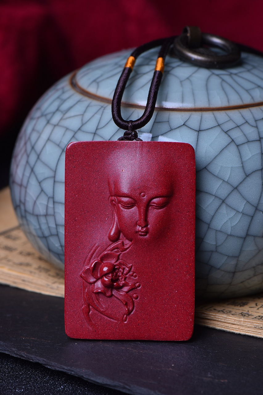 花开见佛吊坠 采用原紫矿金砂矿压而磨成,长期戴佩朱砂辟可邪转运