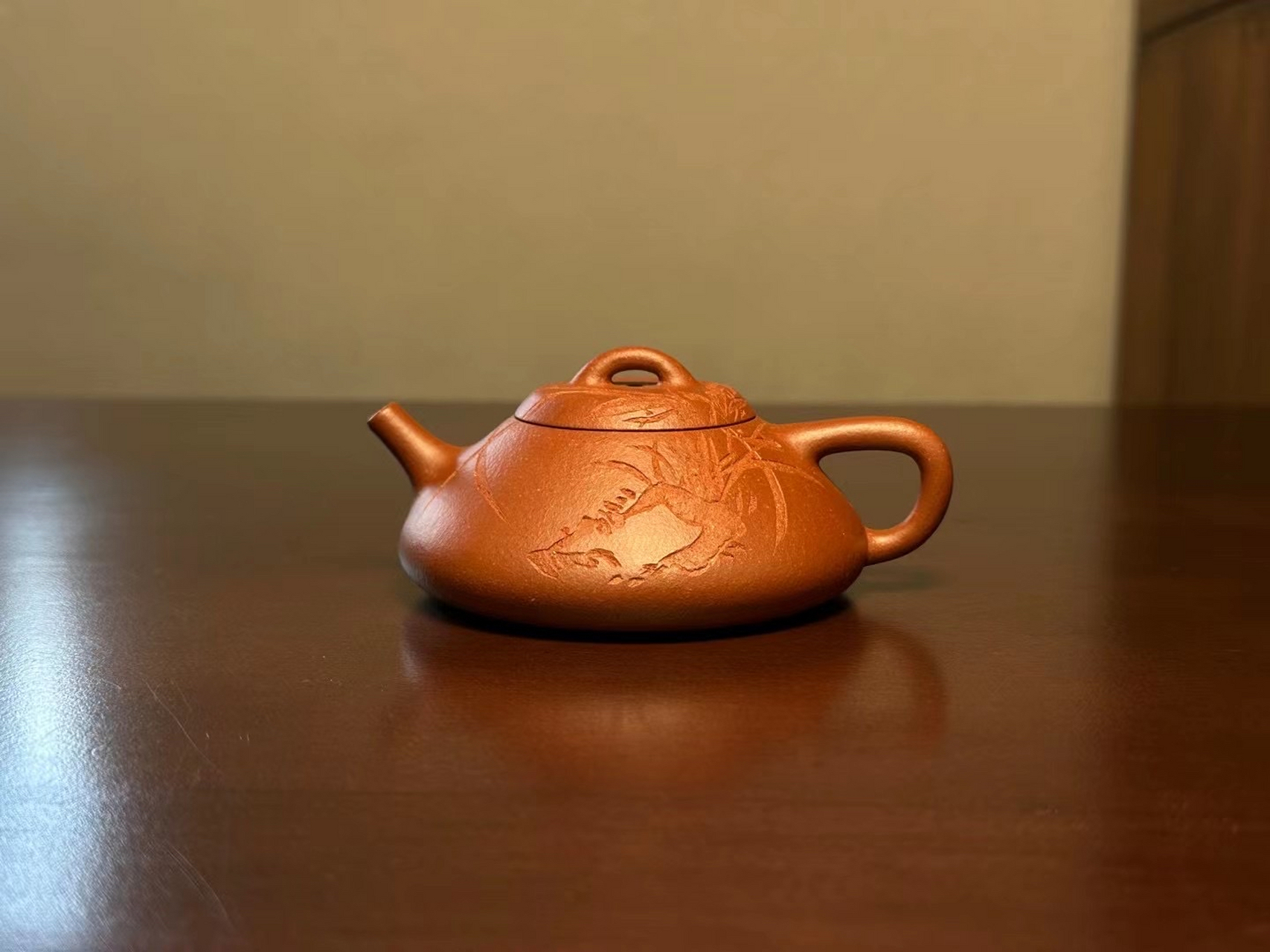 唐瓢 降坡泥 140c 黄文艺刻绘 全手工制#紫砂壶# #全手工