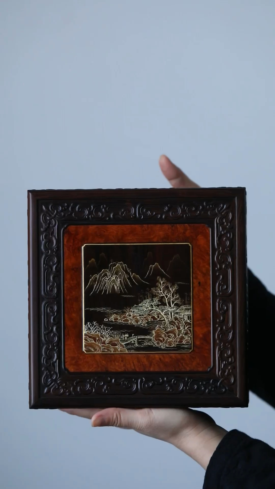 茶室雅器,紫光檀堆金工艺,多层茶盒-度小视