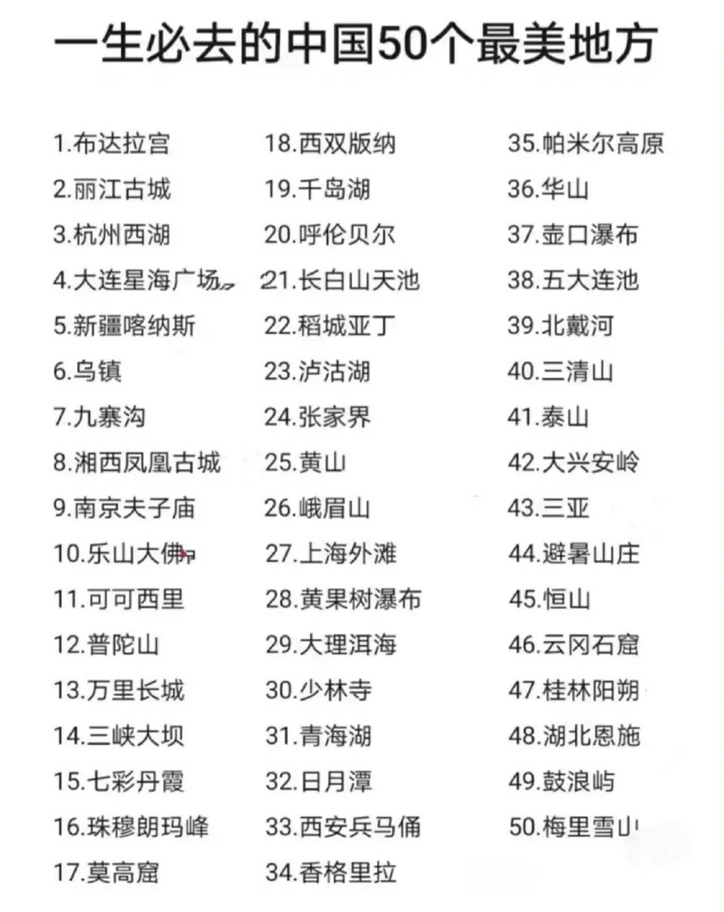 中国一生55个必去旅游景点排行 中国一生55个必去旅游景点排行