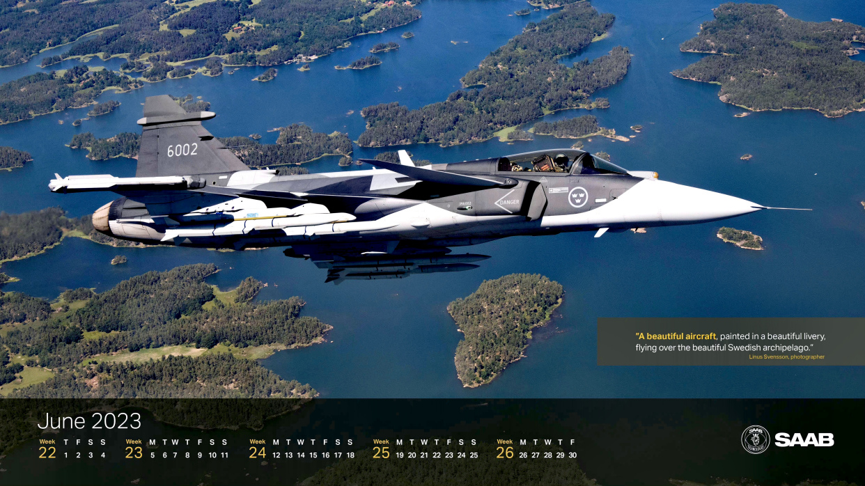 战机欣赏萨博jas39鹰狮战斗机2023年日历欣赏