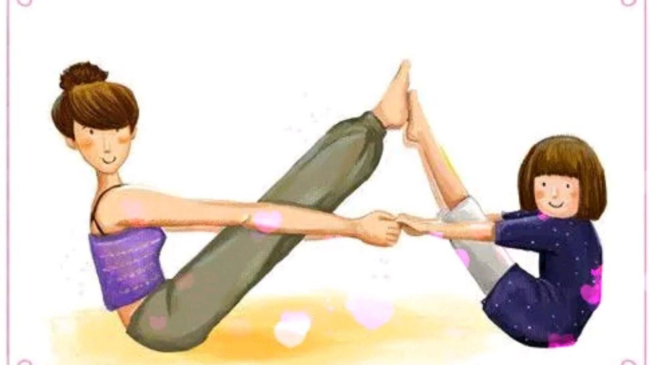 瑜伽郭教练分享【亲子瑜伽】动作 【船式】 妈妈与孩子相对而坐,拉住