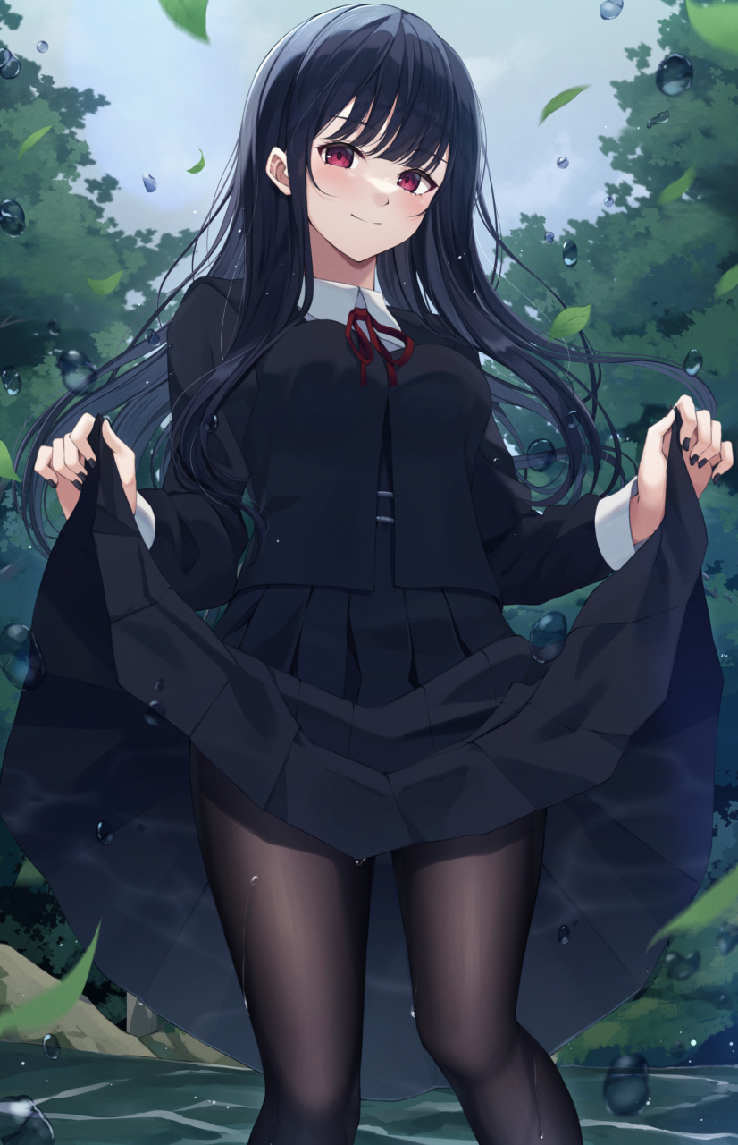 动漫丝袜美少女# 黑直长黑丝校服女高中生  这么喜欢玩水么?