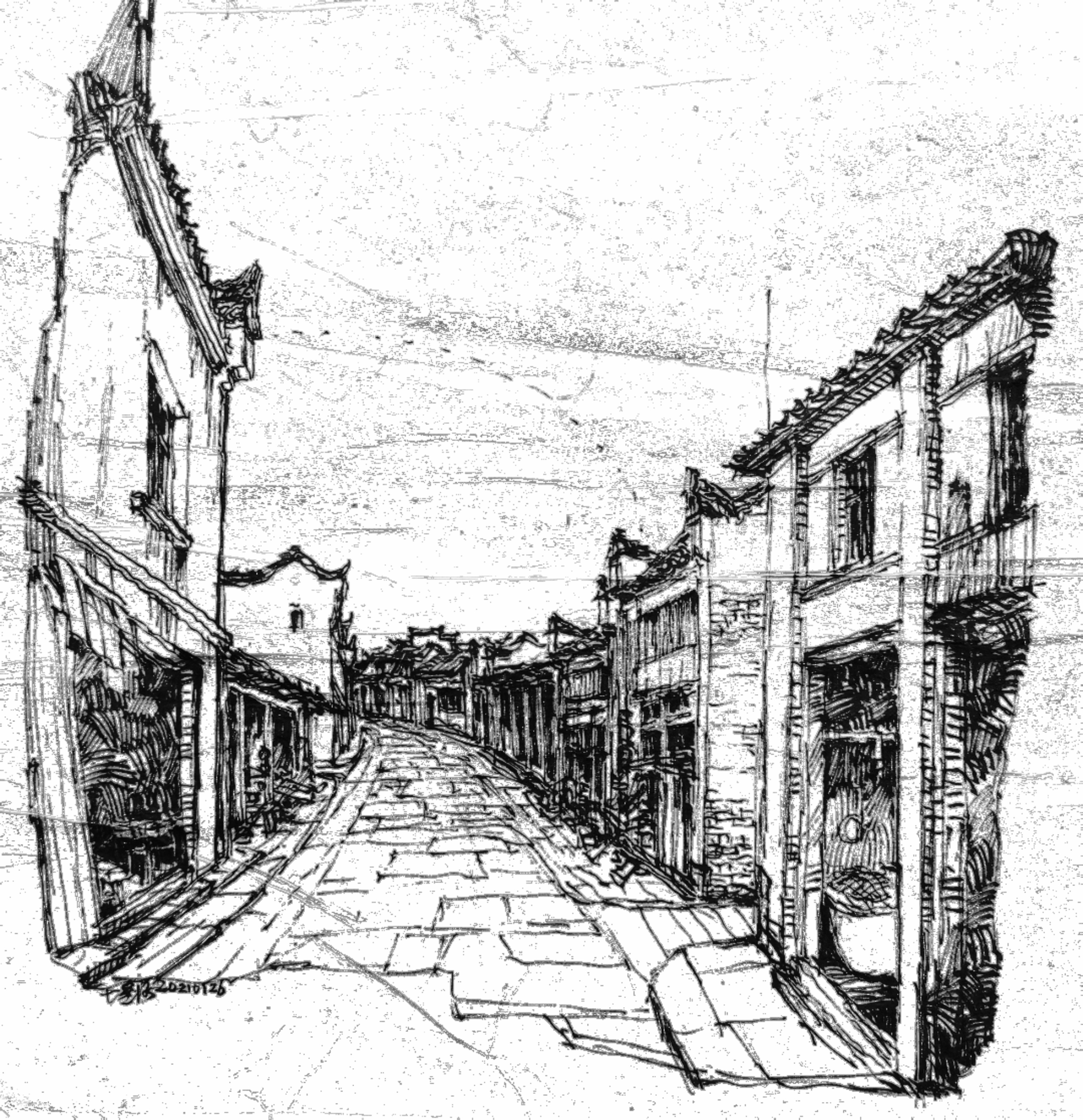 七星河钢笔画练习21「老屋拾忆」青阳木镇老街(一)
