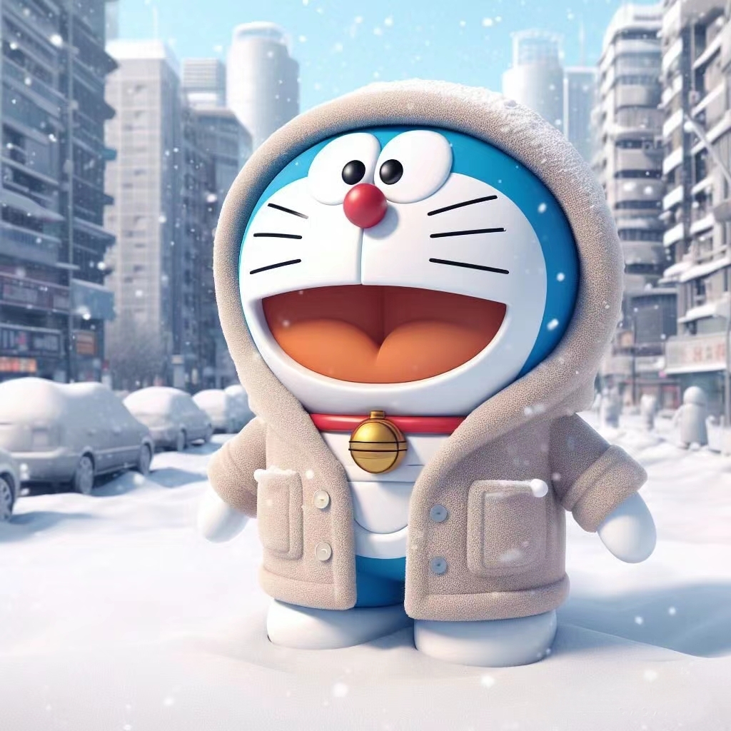 哆啦a梦看见下雪好开心呀!
