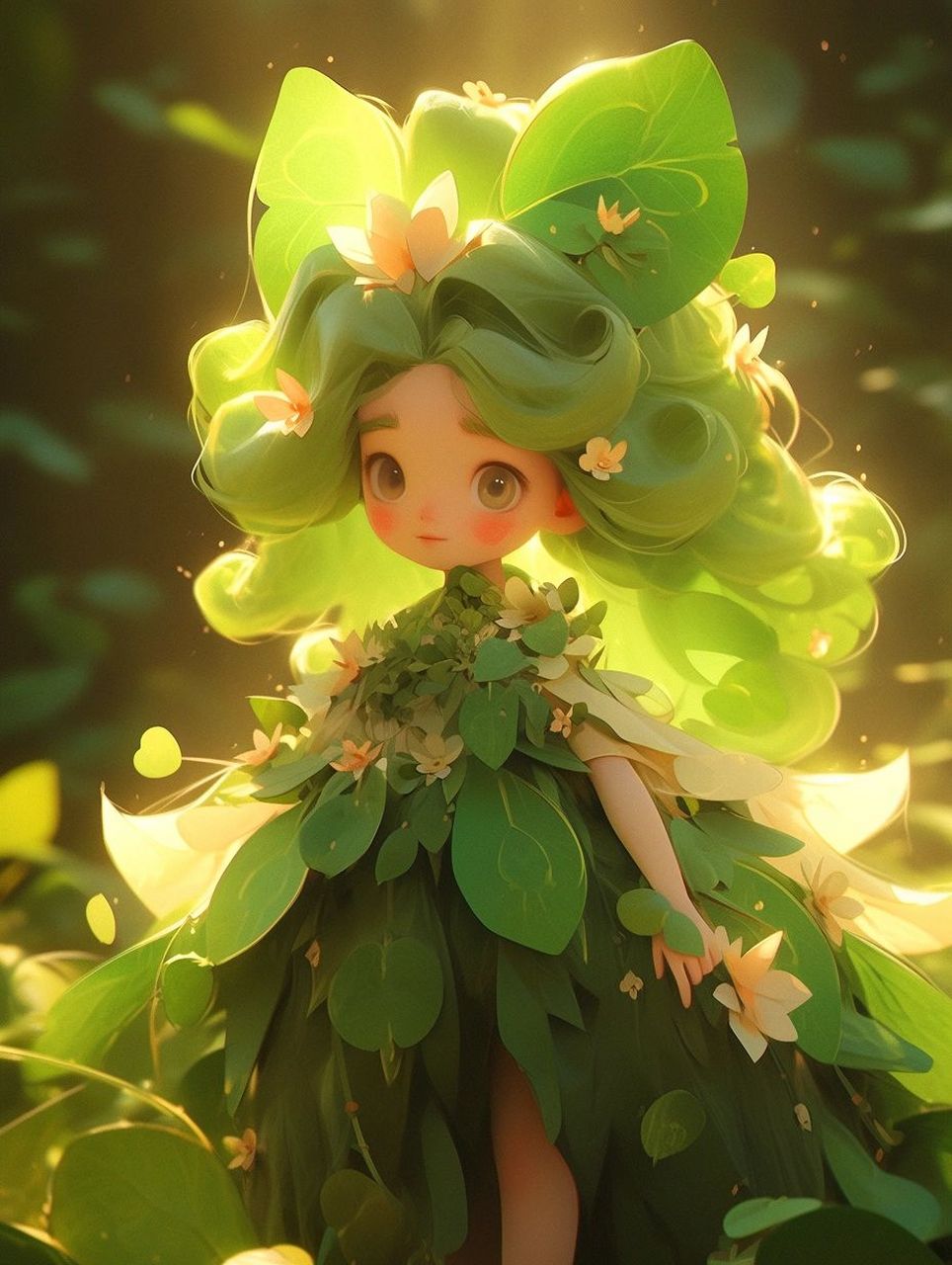 可爱的绿色森林小精灵#素材