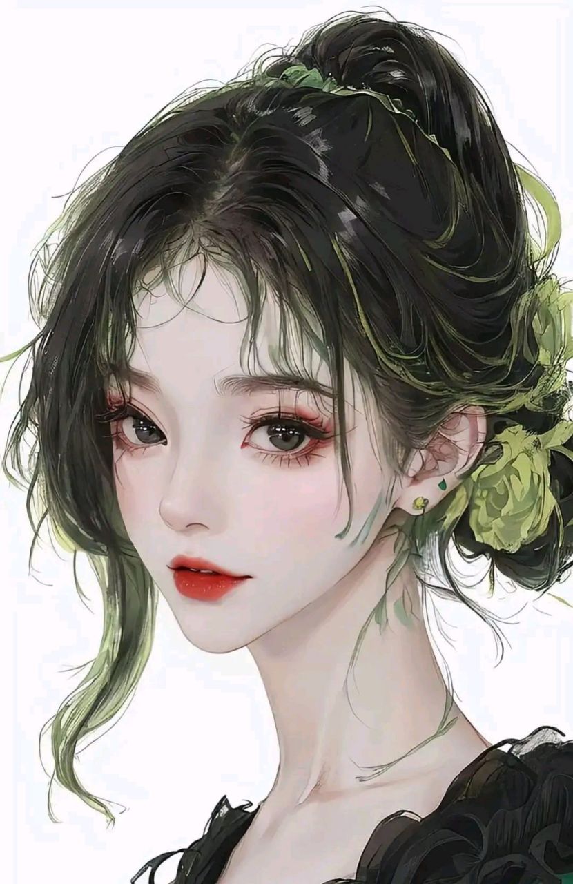 绿色森系美女卡通动漫头像 清冷又带一点妩媚