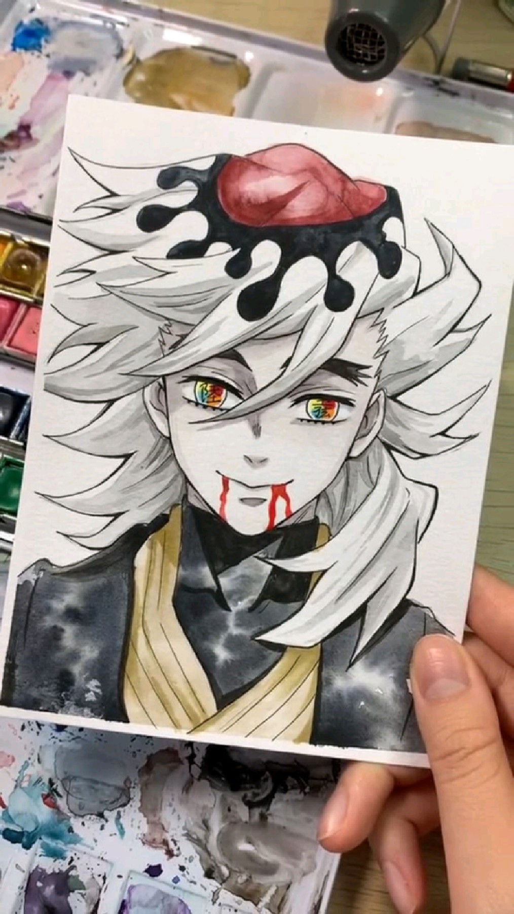 手绘动漫(鬼灭之刃童磨)画作者:lainah