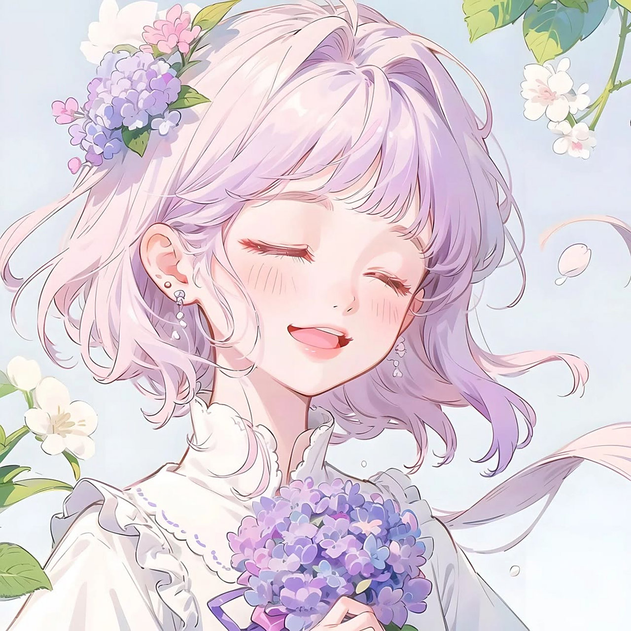 紫色系女孩头像:手捧绣球花的女孩,这清爽的颜色,怎么看都美