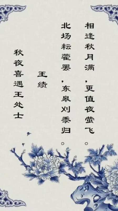 秋夜喜遇王处士,北场芸藿罢,东皋刈黍归.相逢秋月满,更值夜萤飞.