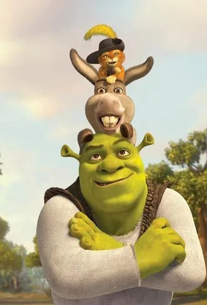 shrek.  donkey.  cat.