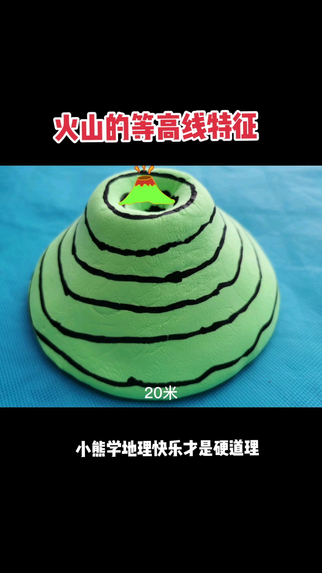 火山的等高线特征从四周向中部先升高后下降因为冷却后收缩形成深坑