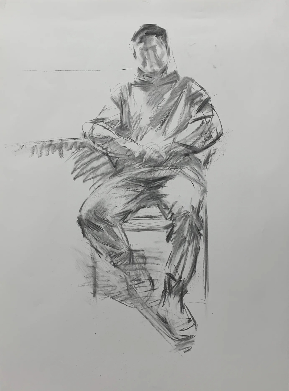 何正航老师给好友画的一张全身像素描写生,很生动形象!