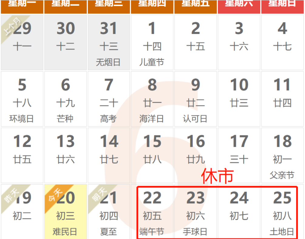 2023年端午节股市休市时间?