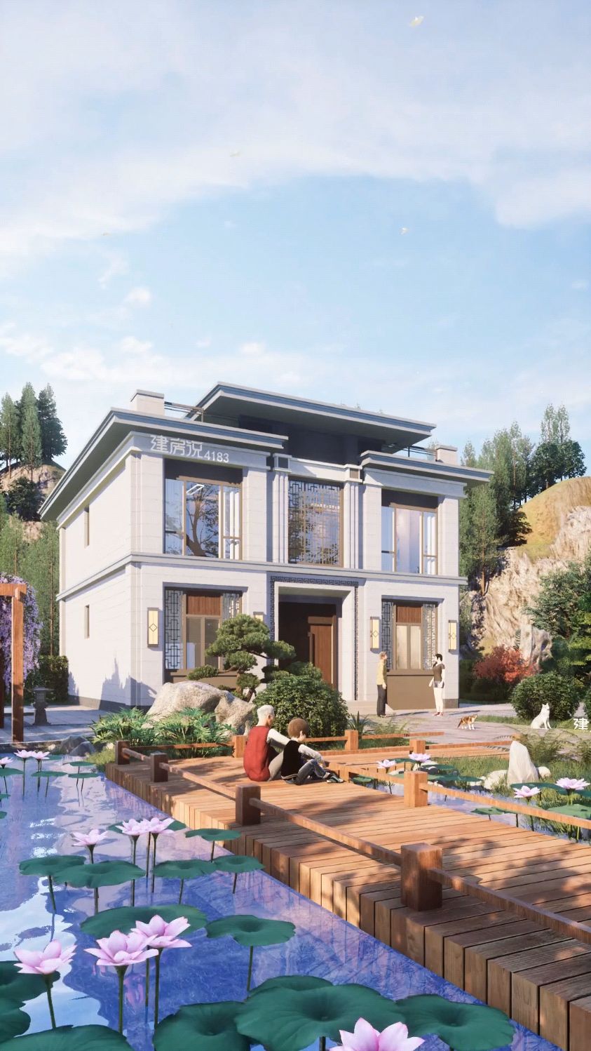 12x9米二层新中式农村自建房别墅设计-度小视