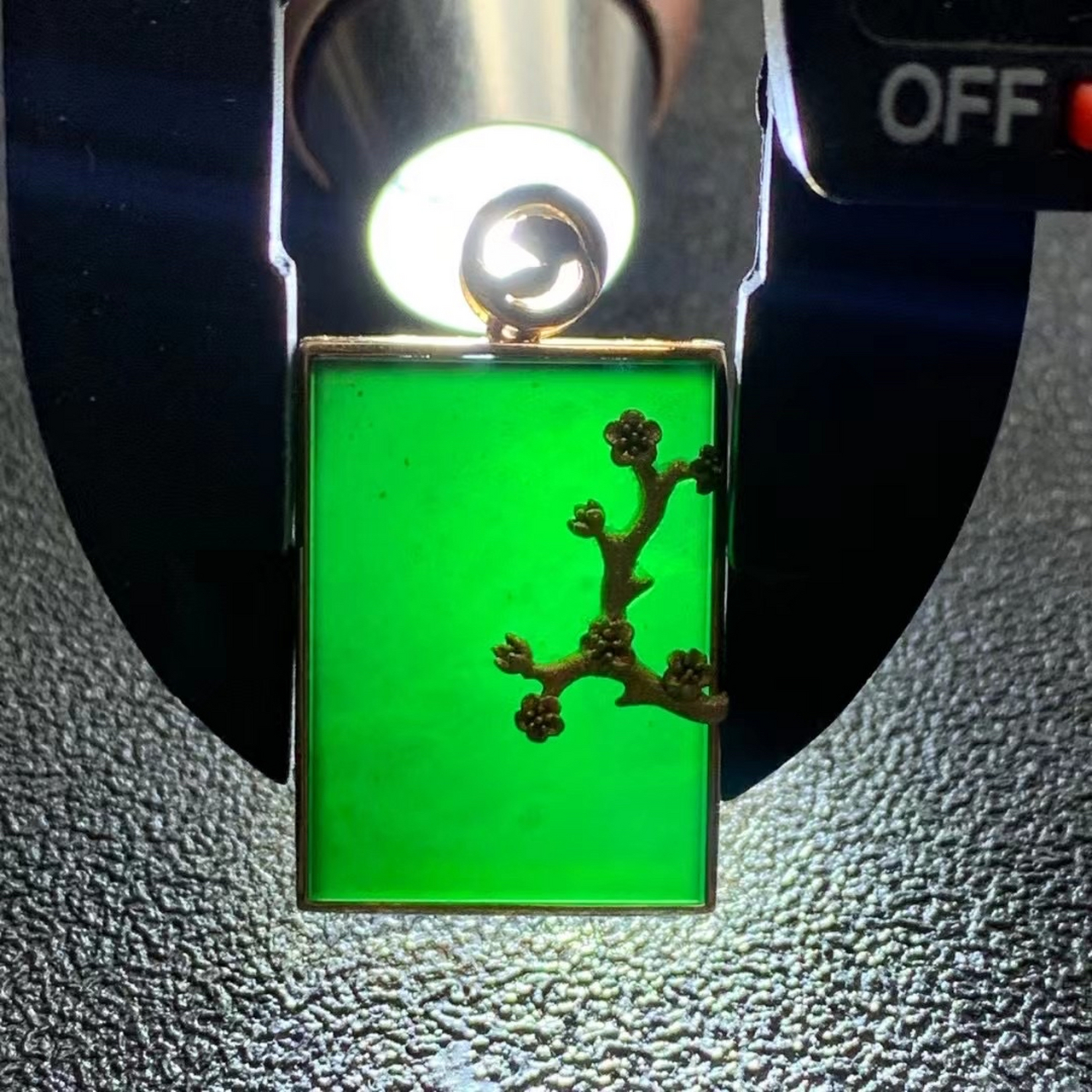 新品成品 墨翠18k镶嵌无事牌花开富贵#翡翠