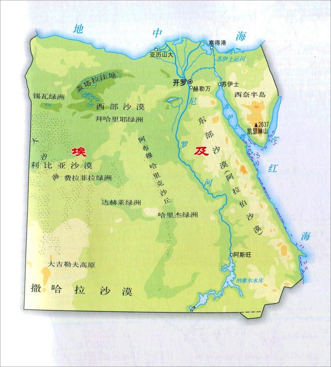 埃及地形图,尼罗河至关重要