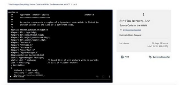 万维网源代码以NFT形式拍卖 价值或超4.5亿？