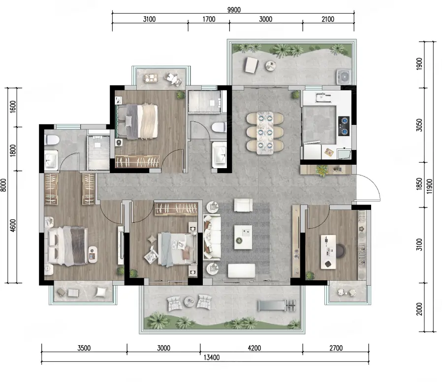 128平米四室户型,满满的设计感
