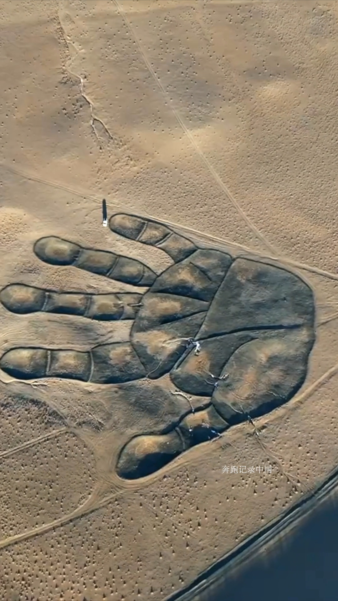 茫茫戈壁荒滩发现一个巨大的手掌印,掌心纹路清晰可见,这是怎么形成的