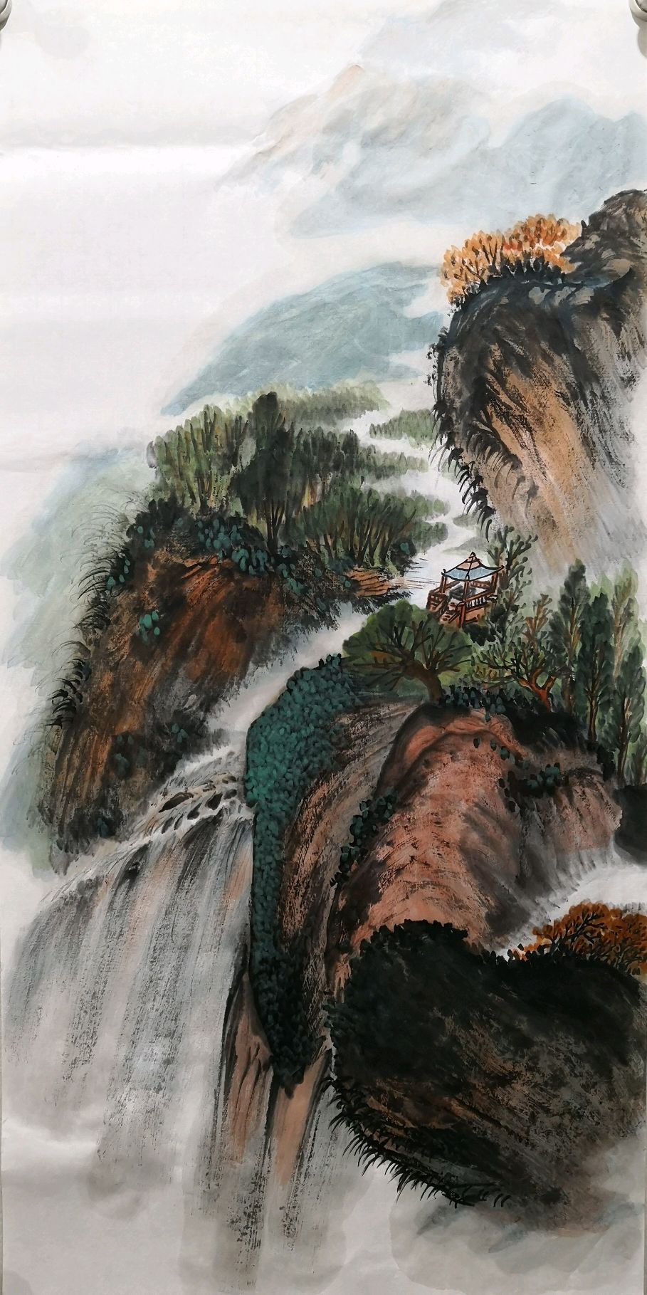 陈克斌山水画《山雨雀泉图》