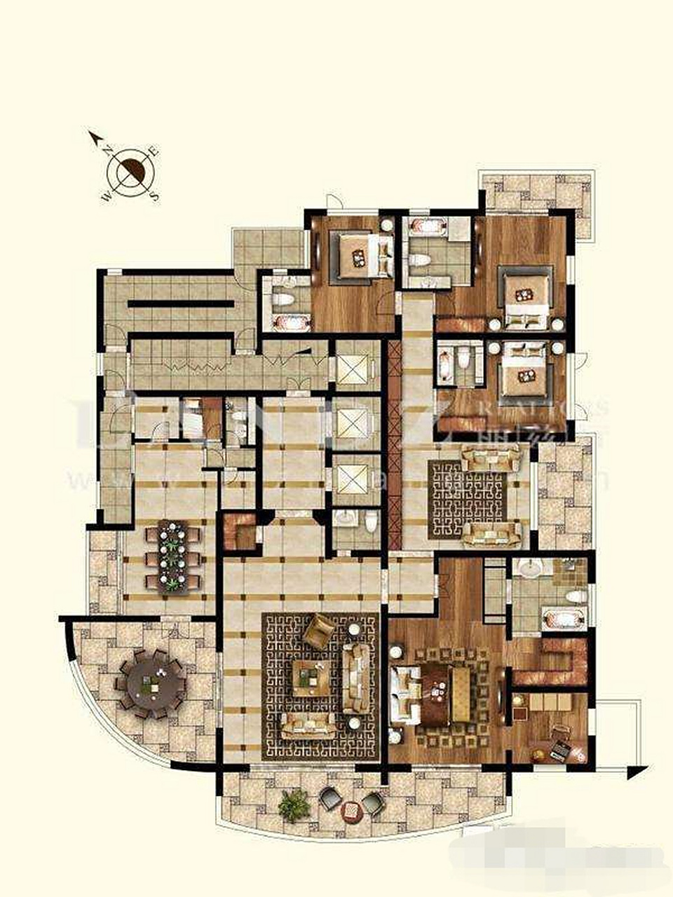 这个户型就是汤臣一品的楼王.三部电梯只为一户服务.