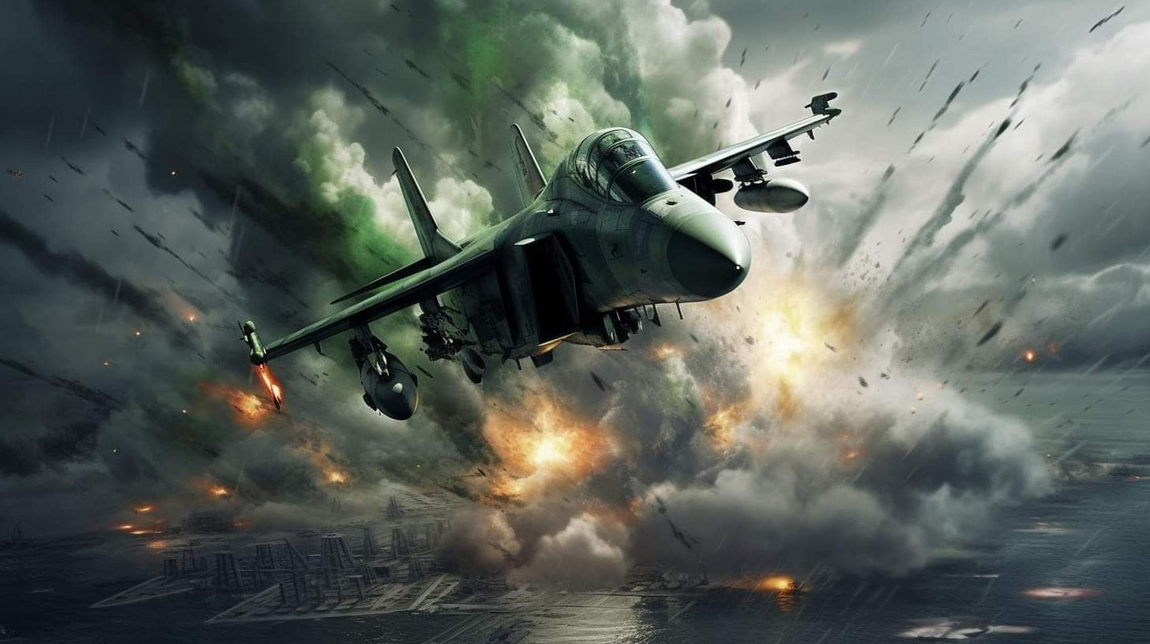 一组ai生成的空战场景插画,场景很激烈,但是飞机有点似是而非.