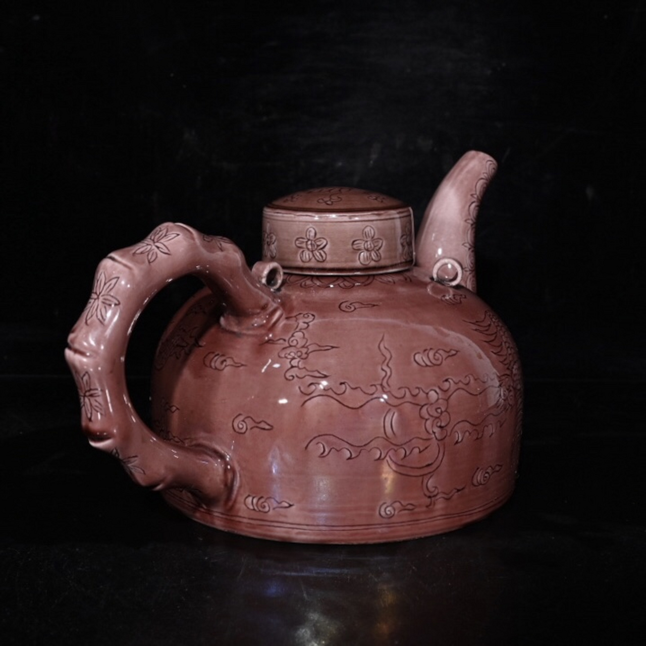 大明宣德年紫金釉龙凤竹节壶(12×25cm)