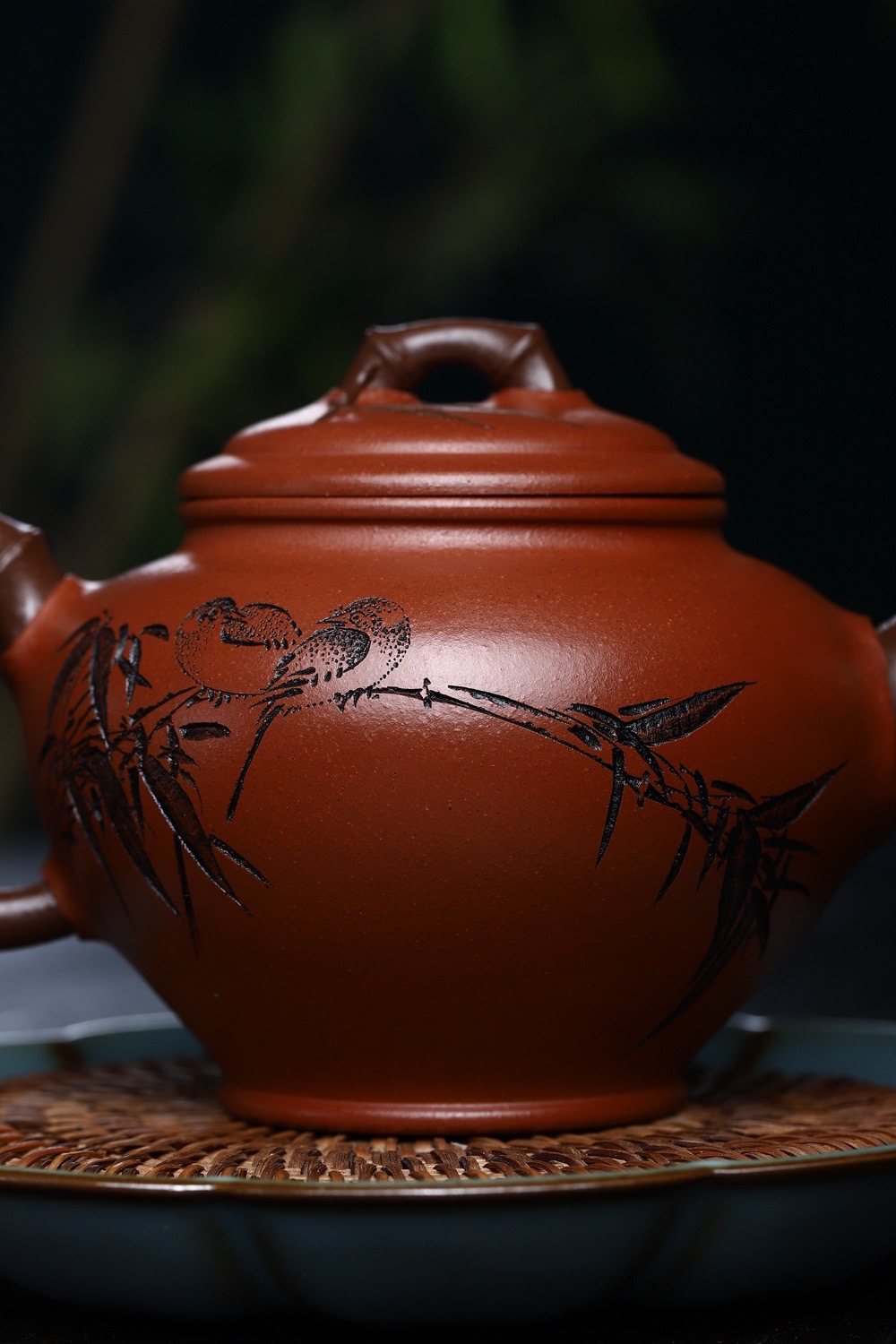 宜兴紫砂壶董梅萍全手工竹报春原矿红清水400cc