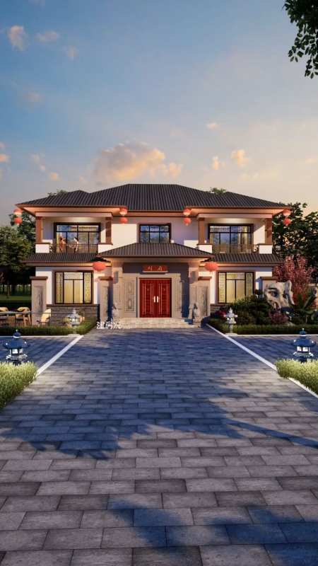 占地200平二层新中式农村自建房别墅设计