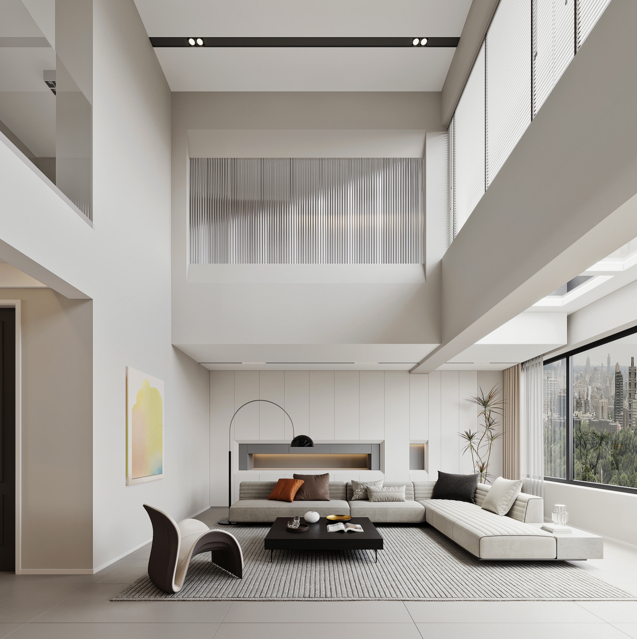 现代简约风复式挑空客厅真的很大气!#我在百度学装修# #室内设计