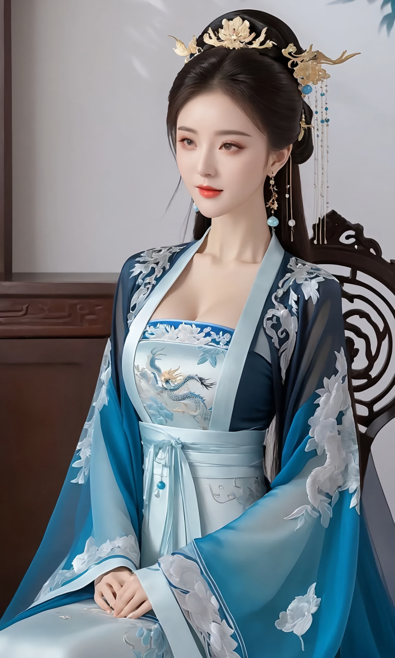 《有美人兮》  蓝衣飘飘仙,清颜似月圆.  眉如新柳细,唇若点樱鲜.