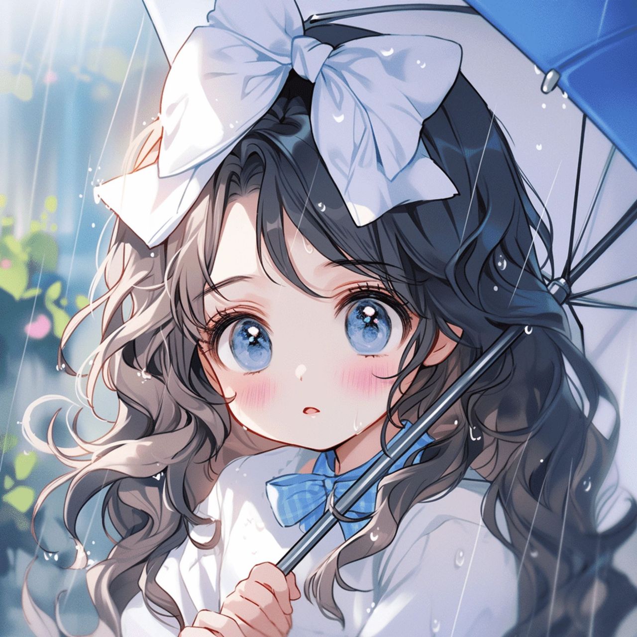 次元女孩头像:下雨天打着伞,听着时紧时疏的雨声,便满心都驻满了诗意