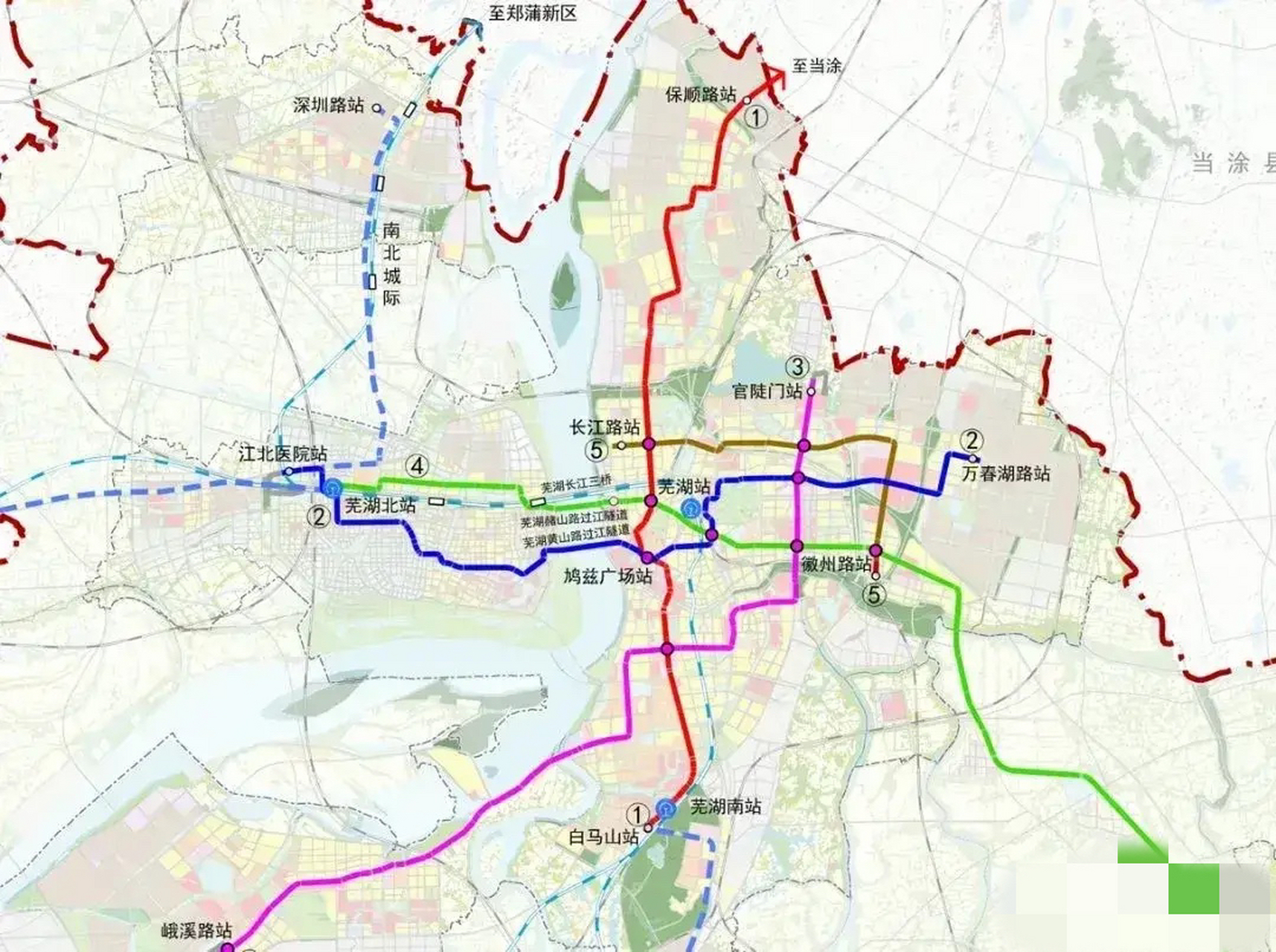 另重新规划4号线为芜湖北站-芜湖火车站-芜宣机场(另有支线东湖路站到
