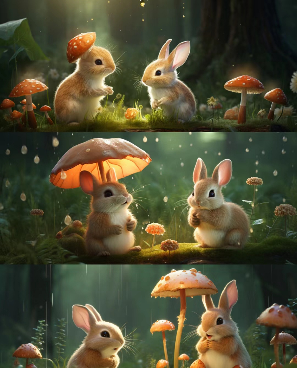 小兔子和它们的蘑菇伞的故事