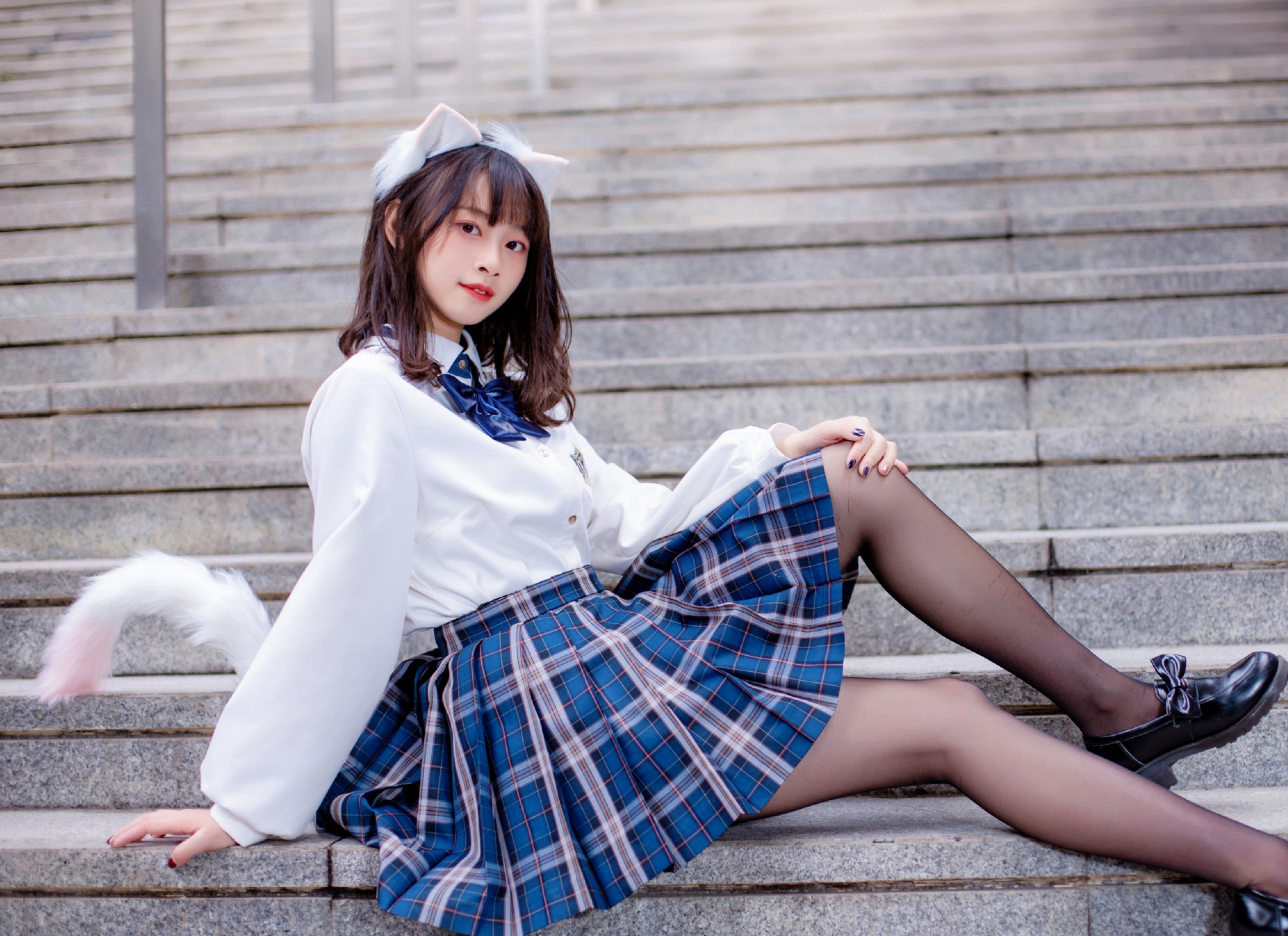 现在流行jk配猫尾巴和猫耳朵?可惜是个小短腿,是不是不够性感?