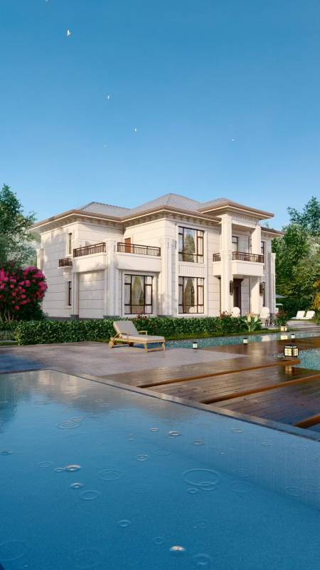 回乡建房,开间比较大的,推荐这款四开间新中式二层别墅设计图纸-度小