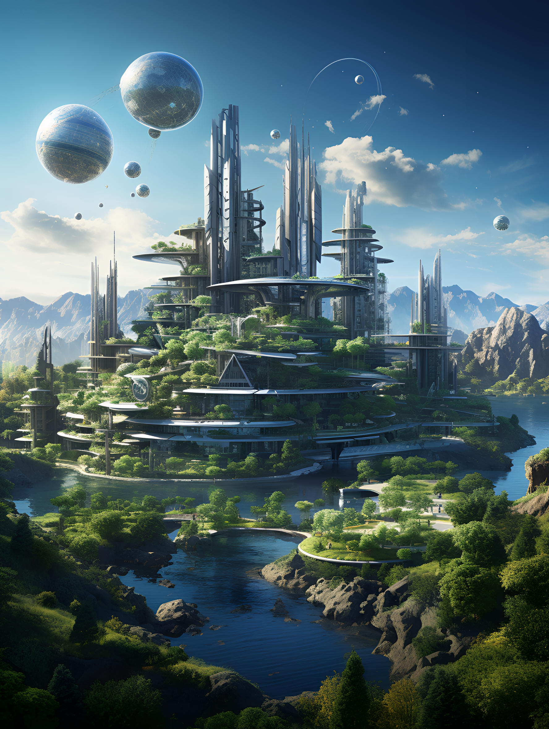 ai绘画:「未来科技城」"人工智能"预测的1000年以后的城市样貌:高度